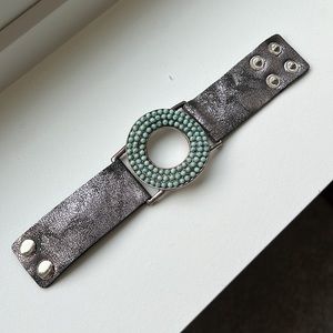Turquoise & Leather Bracelet Cuff